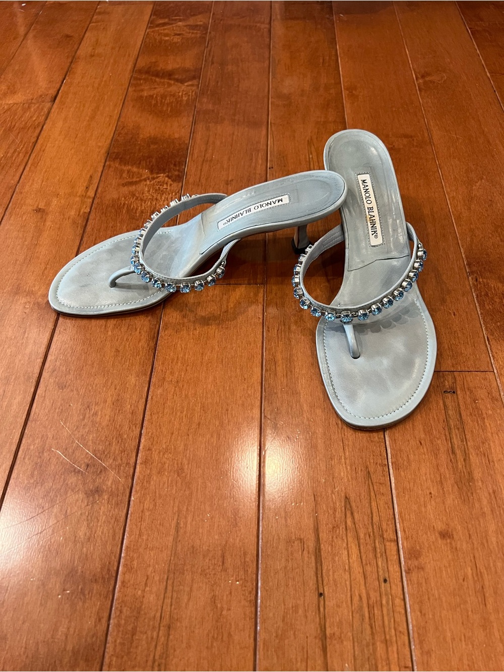 Manolo Blahnik Light Blue Jeweled Thong Sandals - Picture 7 of 7